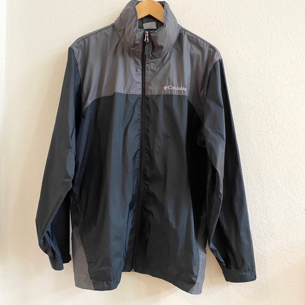 Columbia Men's Lightweight Full Zip Jacket Black Grey Size Large Water Resistant